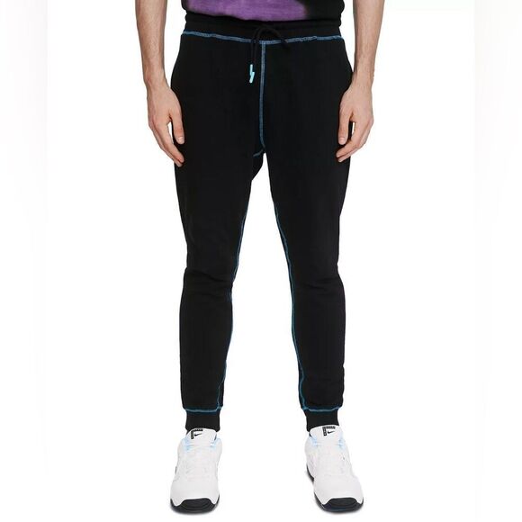 NWT Eleven Paris Men’s Exposed Seam Fleece Joggers Black W/Dresden Blue size S - Picture 2 of 13
